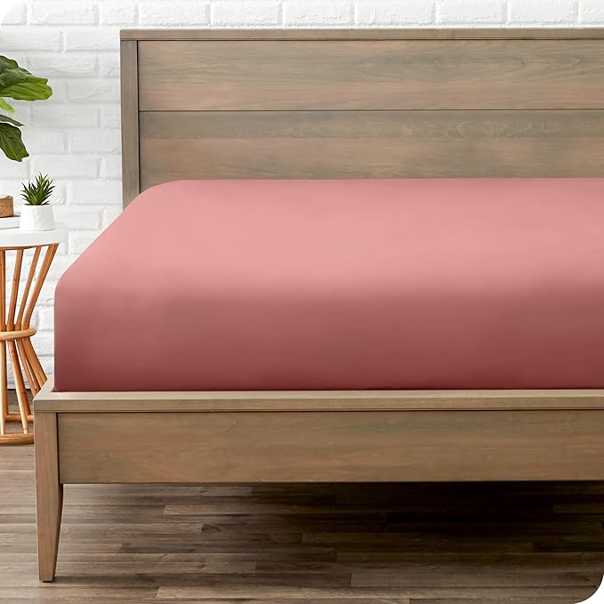 Bare Home Fitted Bottom Sheet King Size - Premium 1800 Microfiber - Ultra-Soft Hotel Luxury - Deep Pocket - Durable and Long Lasting (King, Dusty Rose)