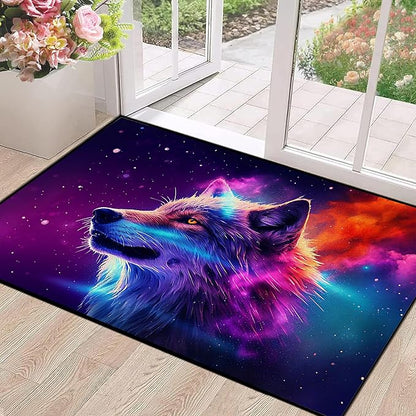 Galaxy Wolf Rug 3D Fierce Wolves Area Rugs for Bedroom Living Room Playroom Gameroom Boys Kids Colorful Glitter Throw Rugs Floor Mat Carpet 63 in x 31 in