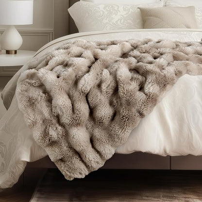 Ultra Soft Cozy Faux Fur Throw Blanket, Fuzzy Plush Thick Bubble Blanket, Oversize Luxury Fluffy Blanket for Couch, Bed, and Living Room, 60x80 Inches, Tie-Dye Light Taupe