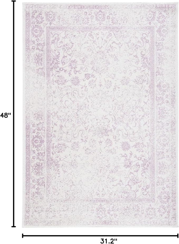 SAFAVIEH Adirondack Collection Accent Rug - 2'6" x 4', Ivory & Lavender, Distressed Vintage Floral Design, Non-Shedding & Easy to Clean, Ideal for Front Door, Kitchen, Entryway, Foyer (ADR109U)