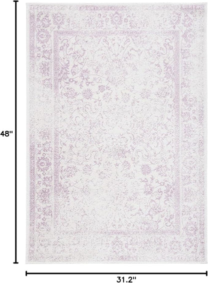 SAFAVIEH Adirondack Collection Accent Rug - 2'6" x 4', Ivory & Lavender, Distressed Vintage Floral Design, Non-Shedding & Easy to Clean, Ideal for Front Door, Kitchen, Entryway, Foyer (ADR109U)