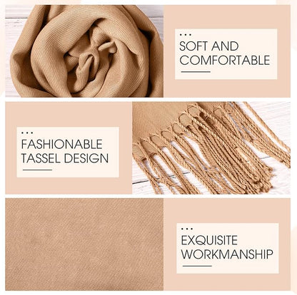 Suhine 8 Pcs Winter Scarves Bulk for Women Lightweight Blanket Scarf with Tassel Edge Pashmina Shawl for Women Men