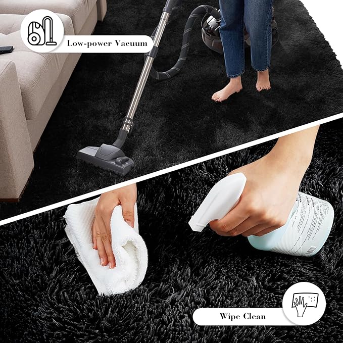 Fluffy Rug Shaggy Area Rug, Black 5x8 Area Rugs for Bedroom, Small Bedside Rug, Soft Fluffy Shaggy Entryway Throw Rugs for Living Room Bedroom Kids Room Home Decor