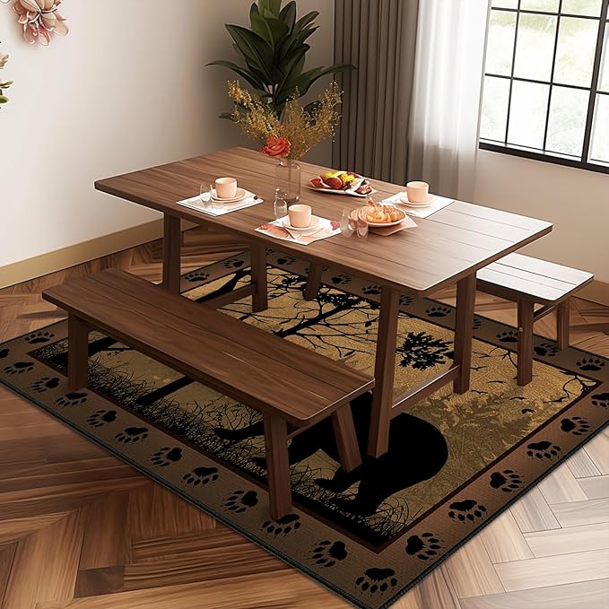 Rustic Area Rug 4x6,Bear Country Cabin Wildlife,Brown Carpets for Living Room,Ultra-Thin Washable Throw Rugs Indoor Vintage Rugs Non Slip Accent Floor Mats for Bedroom,Dining Room,Laundry Room