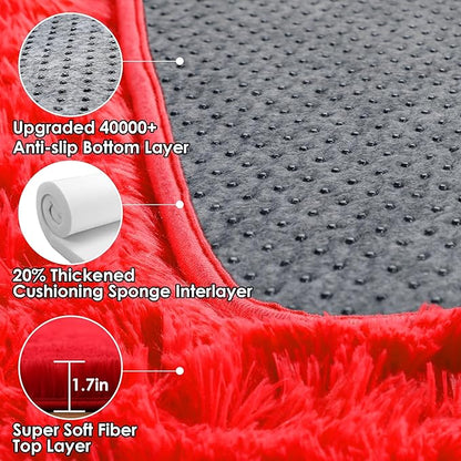ONASAR Red Rugs for Living Room Bedroom, 5x8 Washable Fluffy Bedside Area Rug, Soft Plush Shaggy Indoor Floor Carpet for Nursery Kids Girls Boys Teen Dorm Home Office Decor Aesthetic