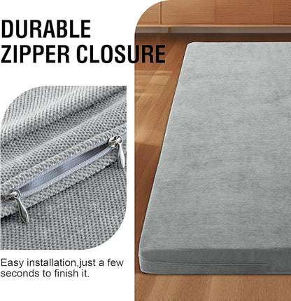 H.VERSAILTEX Full Size Armless Futon Mattress Covers for Traditional Japanese Futon Mattress Soft Chenille Couch Slipcovers Floor Mats Sofa Protector Zippered Sleeper Sofa Cover,Dove