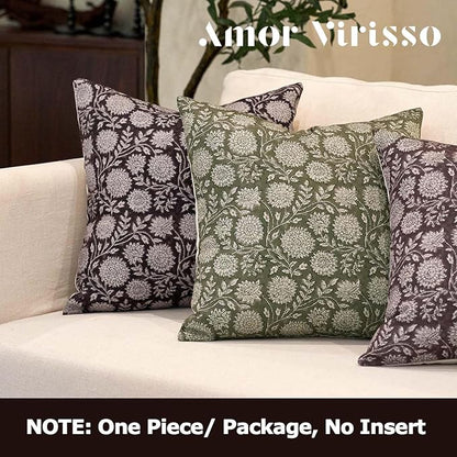 Amor Virisso Floral Pillow Covers 18x18 Throw Pillow Covers Vintage Block Print Pillow Cover Neutral Couch Pillows for Living Room Farmhouse Decorative Accent Sofa Pillows, Dusty Green