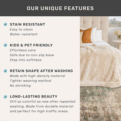 Brown and Green Rug for Entryway Indoor - Washable 5x7 Modern Abstract Area Rug for Foyer, Living Room, Home Office, Low Pile & Stain Resistence