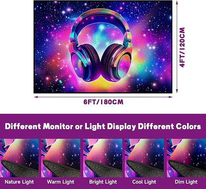 Galaxy Game Area Rug Large Music Headphone Rugs Colorful Throw Rug Non-Slip Carpet Doormats for Living Room Bedroom Apartment Dorm Floor Mat 71 in x 47 in