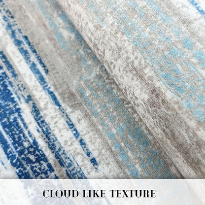 Abstract Area Rug 3x5 Washable Rugs for Entryway, Non Slip Kitchen Rug Printed Faux Wool Throw Rugs, Soft Floor Carpet Front Door Rug, Door Mat for Entry Entrance Bedroom Office, Blue