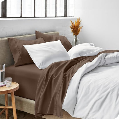 Bare Home Queen Sheet Set - Luxury 1800 Ultra-Soft Microfiber Queen Bed Sheets - Double Brushed - Deep Pockets - Easy Fit - 4 Piece Set - Bedding Sheets & Pillowcases (Queen, Cocoa)