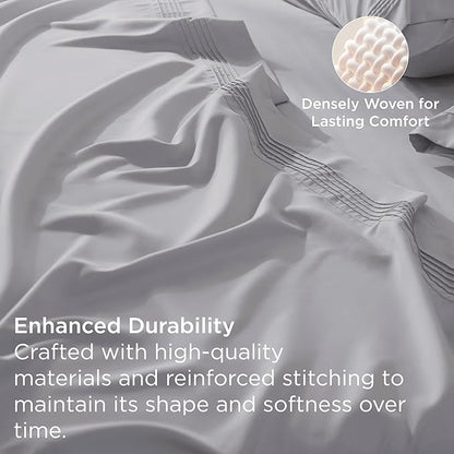 Bedsure Twin XL Sheets Dorm Bedding, GentleSoft Breathable Extra Long Twin Sheets & Pillowcases, Moisture Wicking Cooling, Deep Pocket Fits Mattress Up to 21 Inches Thick, Light Grey