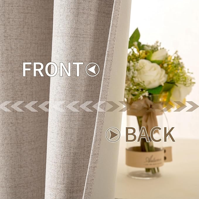MIULEE Linen Texture Curtains Soild 100% Blackout Thermal Insulated Natural Beige Grommet Room Darkening Curtains & Drapes for Living Room Bedroom Nursery 42 x 90 (2 Panels)
