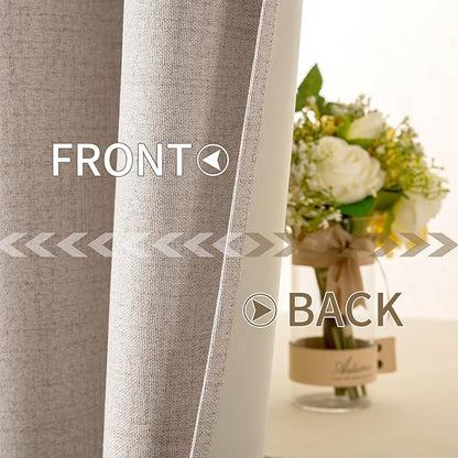 MIULEE 100% Blackout Linen Textured Curtains for Bedroom 102 Inches Extra Long Thermal Insulated Natural Beige Grommet Room Darkening Curtains & Drapes Luxury for Living Room Nursery (2 Panels)