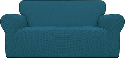 Easy-Going Stretch Oversized Loveseat Slipcover 1-Piece Sofa Cover Furniture Protector Couch Soft with Elastic Bottom for Kids Polyester Spandex Jacquard Fabric Small Checks Peacock Blue