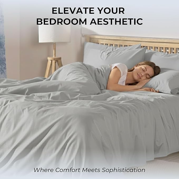 100% Natural Cotton Bed Sheets | 500 TC Single-Ply Sateen Weave King Size Sheets Set | Breathable & Hypoallergenic Solid 4-Piece Bedding with Deep Pocket Fitted, Flat, Pillowcase | Grey