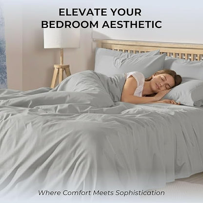100% Natural Cotton Bed Sheets | 500 TC Single-Ply Sateen Weave King Size Sheets Set | Breathable & Hypoallergenic Solid 4-Piece Bedding with Deep Pocket Fitted, Flat, Pillowcase | Grey