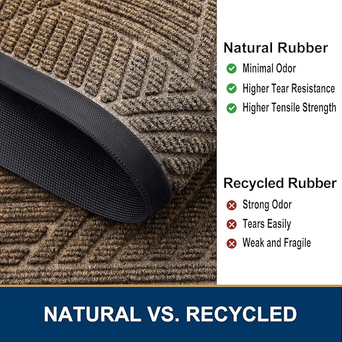 Smiry Front Door Mat Outside Entrance, Heavy Duty Sturdy Natural Rubber Doormat, Trap Dirt and Moisture, Easy Clean Low Profile Mats for Indoor Outdoor Entry, Irregular Triangle (47x30, Brown)