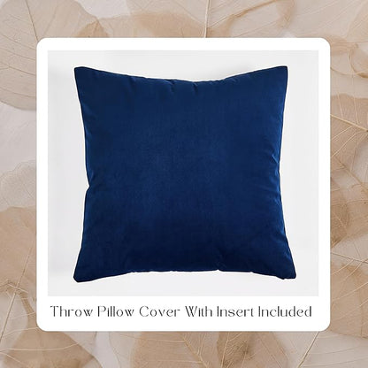 Solid Color Velvet Throw Pillow with Insert Included (Navy Blue, 18"x18"), Decorative Pillow for Sofa, Couch, Bed, Chair Cushion