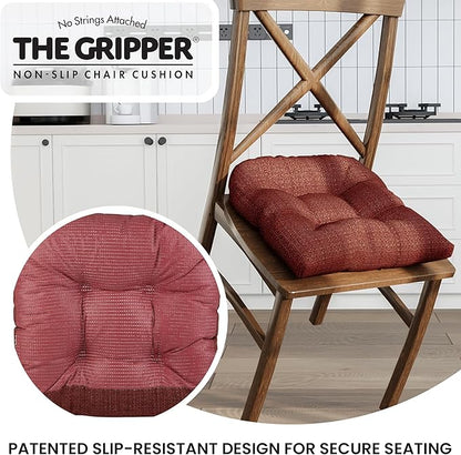 Klear Vu Gripper Overstuffed Universal Non-Slip Dining Chair Cushions for Kitchen Decor or Office Use, U-Shaped Skid-Proof Seat Pad, 17x17 Inches, 2 Count (Pack of 1), Honeycomb Red