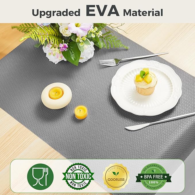 100% EVA Shelf Liner for Kitchen Cabinet, 18" x 240" Drawer Liners Non Adhesive Non Slip Waterproof Plastic Paper, Dresser Pantry Bathroom Refrigerator Protector, Grey