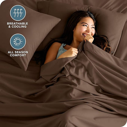 Bare Home Queen Sheet Set - Luxury 1800 Ultra-Soft Microfiber Queen Bed Sheets - Double Brushed - Deep Pockets - Easy Fit - 4 Piece Set - Bedding Sheets & Pillowcases (Queen, Cocoa)