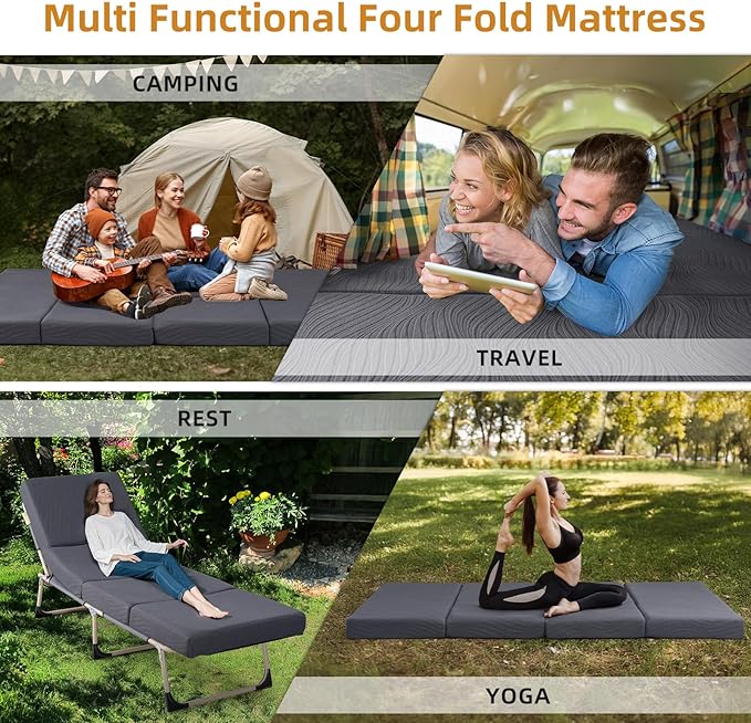 Foldable Memory Foam Mattress - 3 Inch Single Waterproof Collapsible Mattress with Washable Cover, Portable Guest Bed Pad, Sleeping Mat for Travel RV Camping Yoga, Non-Slip Bottom,75"x30"x3"