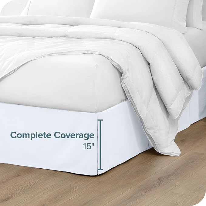 Bare Home Full XL Bed Skirt - 15-Inch Tailored Drop Easy Fit - Bed Skirt for Full Extra Long Beds - Center & Corner Pleats (Full XL, White)