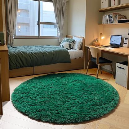 ONASAR Dark Green Round Area Rug 4x4, Soft Bedroom Circle Rugs for Kids Girls Teen Room, Cute Furry Plush Shaggy Carpet for Baby Nursery Living Room Playroom Dorm Christmas Home Decor