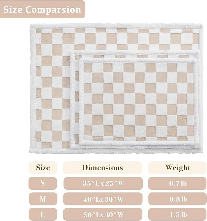 Checkered Dog Blanket, Beige Khaki Jacquard Sherpa Blankets for Small Dog and Cats, Cute Aesthetic Style Fluffy Fleece Pets Blanket for Couch Protection Washable, 25"x35"
