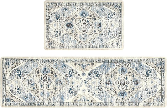 Ileading Anti Fatigue Kitchen Rugs Sets of 2 Cushioned Kitchen Mats for Floor Waterproof Kitchen Mat Set Non Slip Comfort Standing Mat for Kitchen, Office, Sink, Laundry