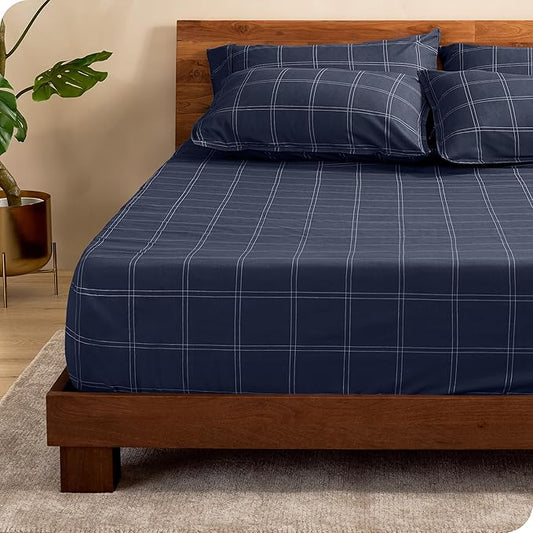 Fitted Bottom Sheet Twin XL Size - Premium 1800 Microfiber - Ultra-Soft Hotel Luxury - Deep Pocket - Durable and Long Lasting - Fitted Sheet (Twin XL, Midnight Blue/White)
