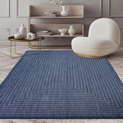 Adiva Rugs Outdoor Indoor Area Rug, Weather Resistant, Easy to Clean, Stain Resistant Floor Mat for Dining Room, Backyard, Deck, Patio (Navy Weiss, 10' x 14')