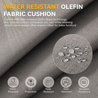 Outdoor Cushion Set for Furniture Patio Furniture, UV Resistant, Water Resistant - 6 Inch Thick Foam Garden Cushions– 24x24 Inch Patio Seat Covers for Chair/Sofa/Couch | Grey | 3-Pack |