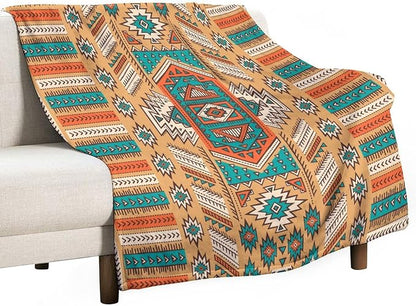 Aztec Throw Blanket, Tribal Navajo Print Native Blanket for Camping Outdoor Couch Sofa Bed 60"x80"
