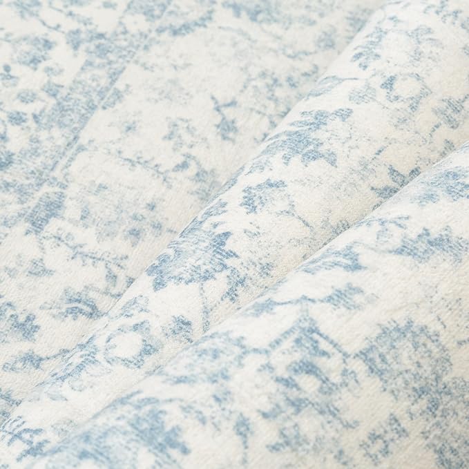 3x5 Blue Area Rug Non Slip Vintage Office Entryway Rug Distressed Machine Washable Kitchen Carpet Traditional Retro Floral Accent Throw Door Mat for Bedroom Bathroom Dining Living Room