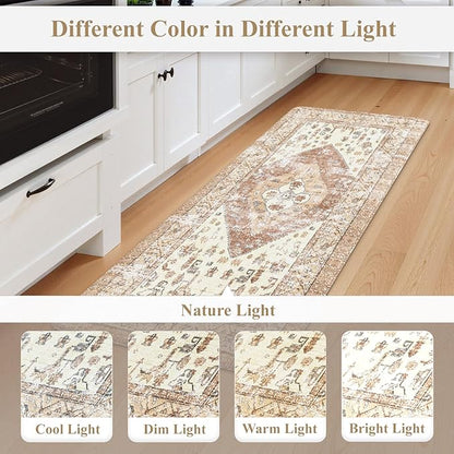 KIMODE Farmhouse Kitchen Mats,Anti Fatigue Kitchen Rugs Sets of 2, Non Slip Waterproof Kitchen Floor Mats, Ergonomic Cushioned Comfort Standing Mat for Laundry, Office, Sink,Desk,Mutil-Khaki