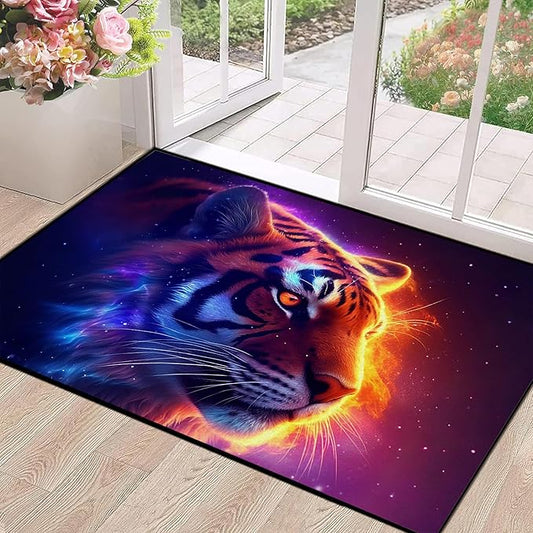 Galaxy Tiger Rug 3D Fierce Tigers Area Rugs for Bedroom Living Room Playroom Gameroom Boys Kids Fire Glitter Carpet Throw Rugs Floor Mat 47 in X 31 in