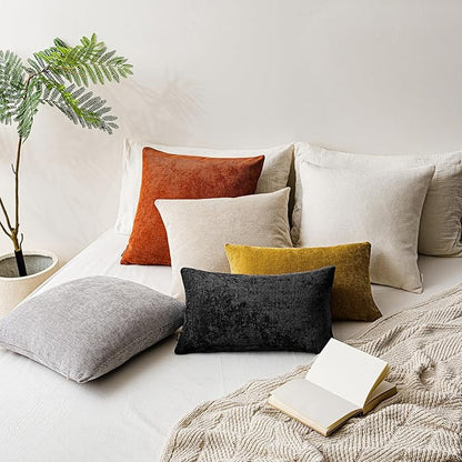 a moment Pack of 2 Decorative Chenille Throw Pillow Covers with Twill Cushion Covers for Sofa Living Room Couch Bed 22x22 Inch Black