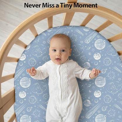 Baby Bassinet Sheets Girl Boy, Fitted Bassinet Sheet Set 3 Pack Bassinet Mattress Sheets Universal Fit for Rectangle, Round, Oval, Hourglass Mattress, Soft Breathable Green Gray Constellation