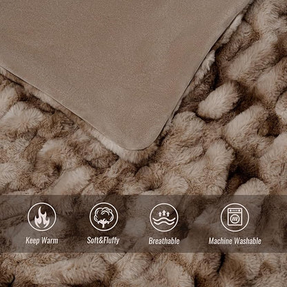 Ultra Soft Luxury Faux Fur Throw Blanket for Counch,Fuzzy Fluffy Plush Warm Cozy Elegant Wrinkled Blanket for Sofa Bedroom Living Room,（50"x60",Tie-dye Coffee）