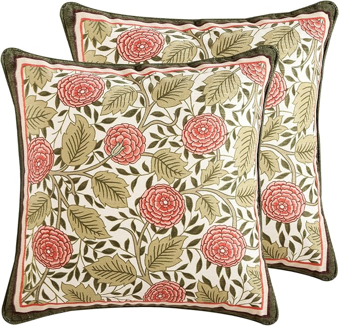 Square Throw Pillow Covers Pack of 2,Brown Cozy Velvet Farmhouse with Daisy and Leaves Floral Pattern Pillowcases,Decoration Pillows Cushion Covers for Couch Sofa Bed Car Chair,18"x18"