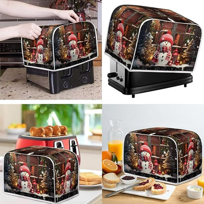 Cute Snowman Print Christmas Appliance Covers Set Washable Kitchen Blender Dust Cover Bread Maker Toaster Cover 4 Slice Kitchen Accessories