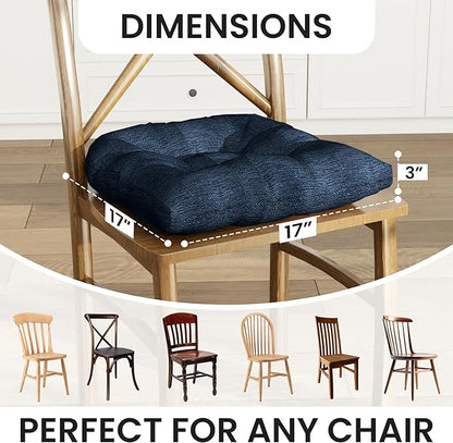 Klear Vu Gripper Overstuffed Universal Non-Slip Dining Chair Cushions for Kitchen Decor or Office Use, U-Shaped Skid-Proof Seat Pad, 17x17 Inches, 2 Count (Pack of 1), Solid Indigo