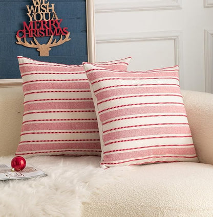 Christmas Pillow Covers, Boho Textured Red Pillow Case, Pillow Covers 22 x 22 Inch Set of 2 Christmas Decorative, Chair Sofa Bedroom Living Room Home Holiday Decor Cushion Case