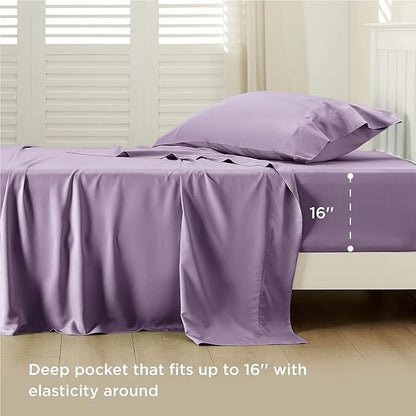 Bedsure Cooling Sheets Twin, Rayon Derived from Bamboo, Breathable & Soft Twin Sheets Set, Deep Pocket Up to 16 Inches, Hotel Luxury Silky Bedding for Hot Sleepers, Lilac