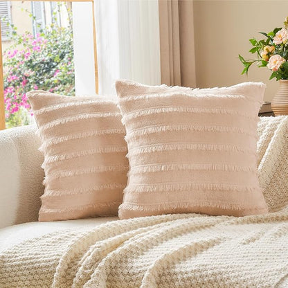 BEDELITE Velvet Pillow Covers 18x18 with Zipper, 2 Pack Super Soft Square Pillow Covers for Bedroom, Sofa, Luxury Cozy Fleece Pillowcases for All Seasons(18x18 Inches, Coral-Boho)