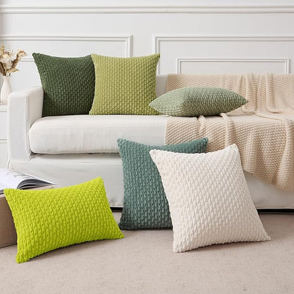 Kevin Textile 12x20 Inch Pillow Cover 1 Pack Boho Christmas Decorative Soft Striped Corduroy Lumbar Farmhouse Accent Rectangle Cushion Case for Living Room Couch Sofa Bed, Christmas Green