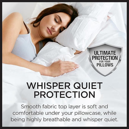 Protect-A-Bed AllerZip Standard 20" x 26" Pillow Protectors (Set of 2), Bed Bug and Dust Mite Proof, Noiseless and Odor-Resistant Pillow Covers, 100% Waterproof, Machine Washable