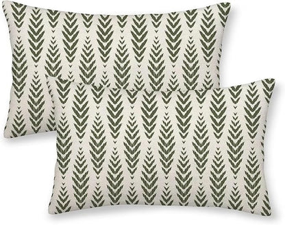 Sage Green Boho Pillow Covers 12 x 20 Inch Pack of 2, Bohemian Ethnic Herringbone Pattern Decorative Throw Pillow Covers Vintage Linen Farmhouse Outdoor Pillowcase for Bedroom Home Sofa Decor